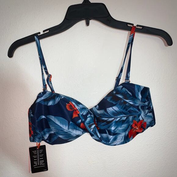 Tropical Floral Bikini Set Sz 12 Two Piece Swimsuit Navy Orange Leaf Floral - Picture 4 of 16